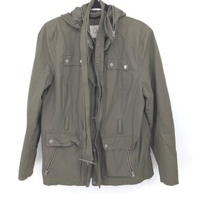 G.H. Bass Utility Jacket Womens Large Olive Green Hooded Belted Field Coat